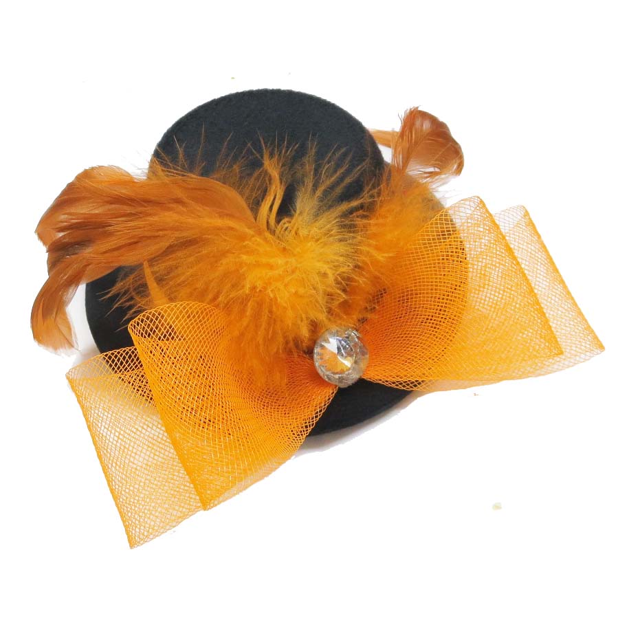 Rollin Candy / リボン＆フェザー付きミニハット/ヘッドドレス 帽子 ブラック×オレンジ 黒